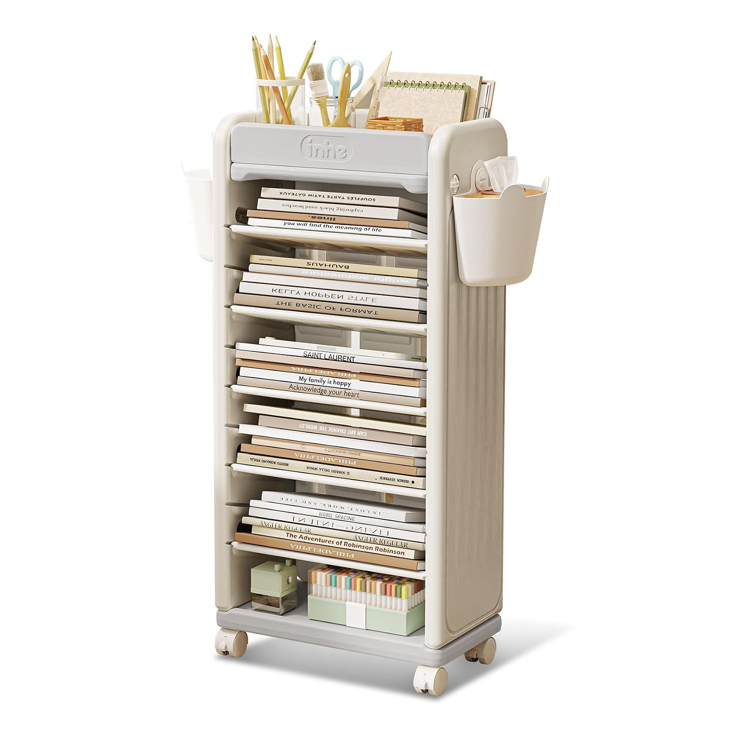 Book Cart Rolling - ® 7-laags boekenkar | Mobiele boekenplank,