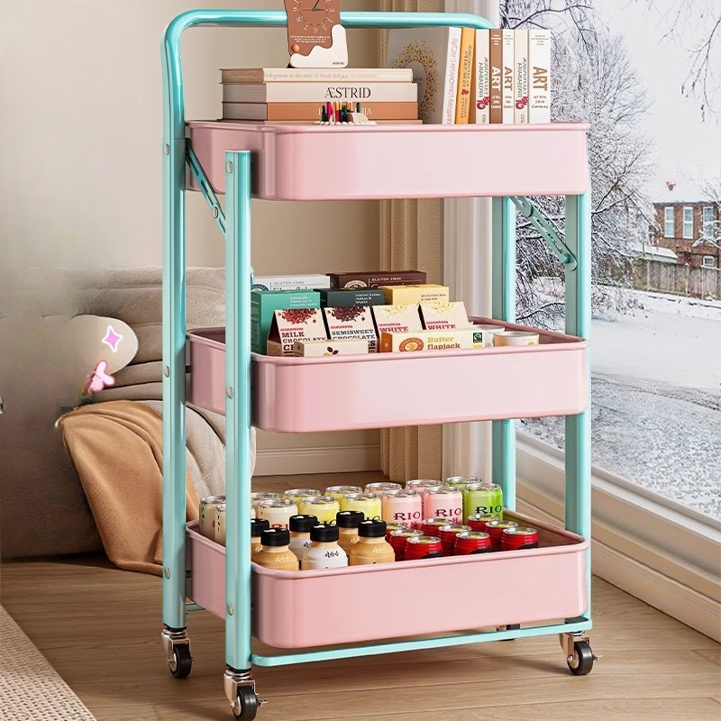 Book Cart Rolling - Opvouwbare multi-tier rolwagen, draagbare opbergwagen met