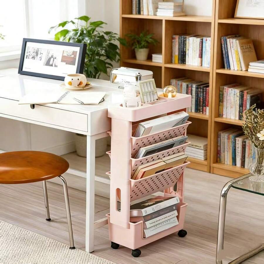 Book Cart Rolling - 5-laags rollende opbergwagen met geperforeerde planken