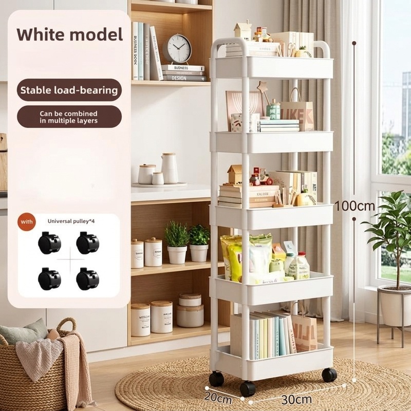 Book Cart Rolling - Verrijdbare opbergwagen met open planken, multifunctioneel