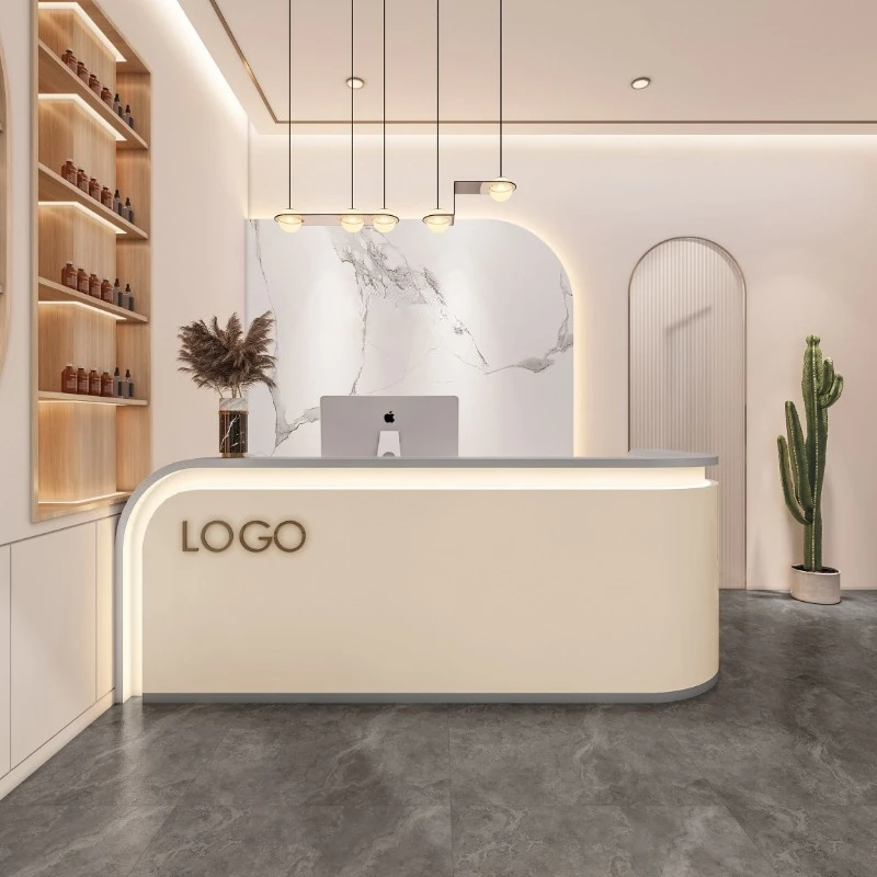 Office Furniture Center - Video-receptiebalie Industrieel klantencentrum Houten receptiebalie Winkel
